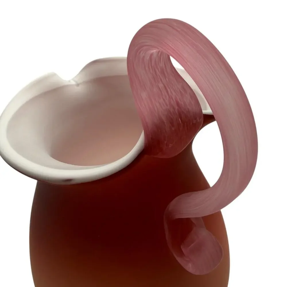 Vintage Peachblow-Style Satin Cased Glass Creamer Pitcher Applied Handle 5.25